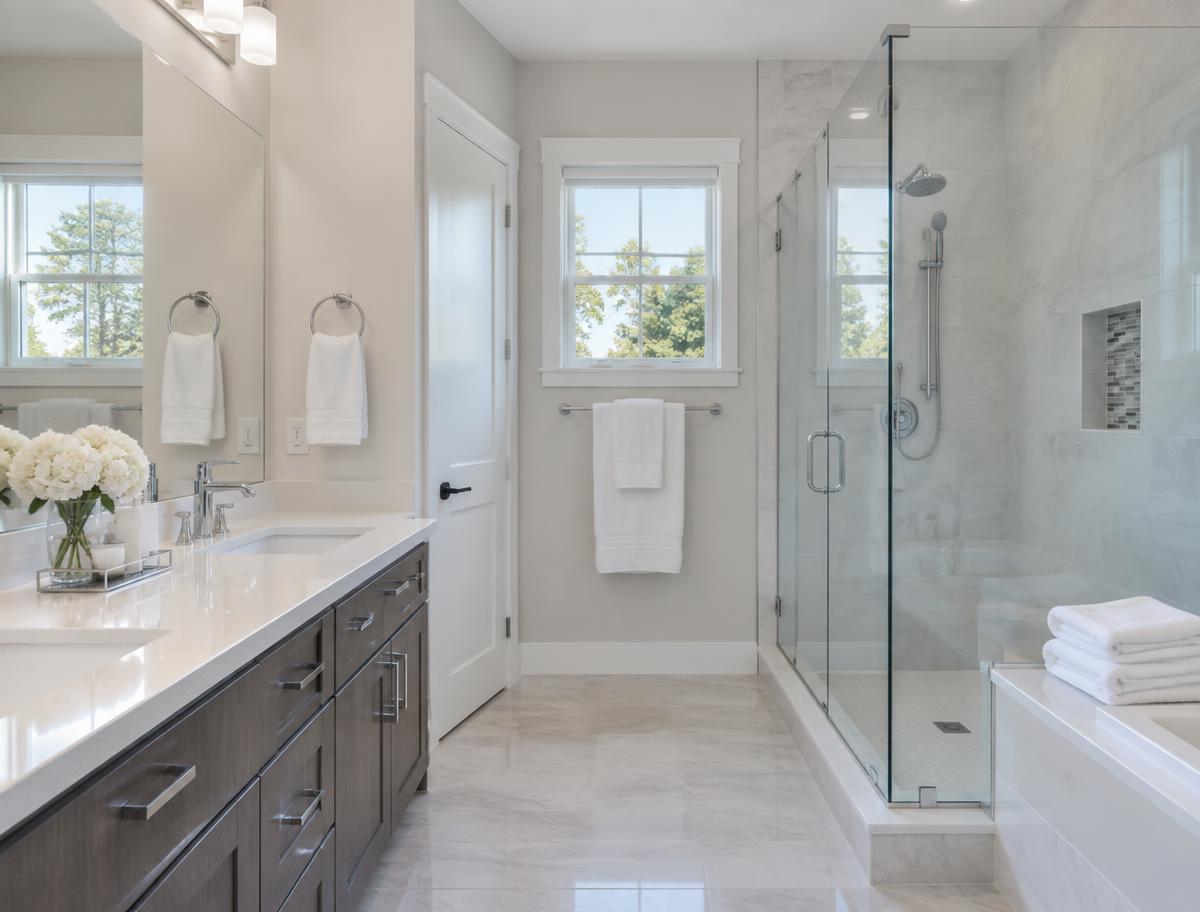 Spotless bathroom with polished fixtures