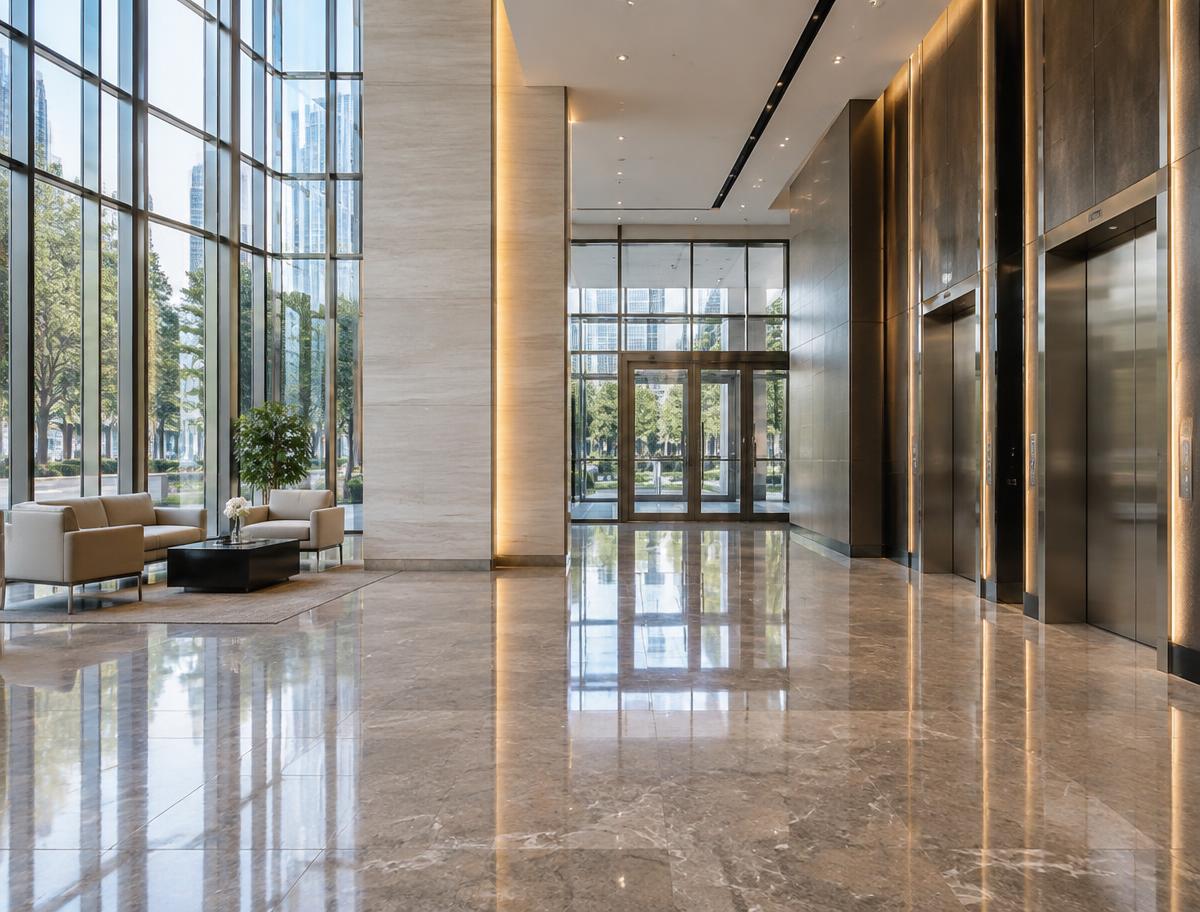 Polished commercial lobby floor