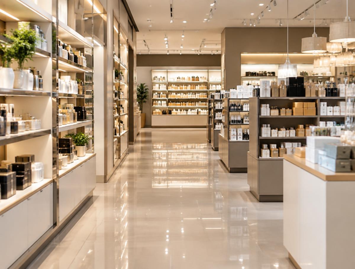 Clean retail store floor and shelving